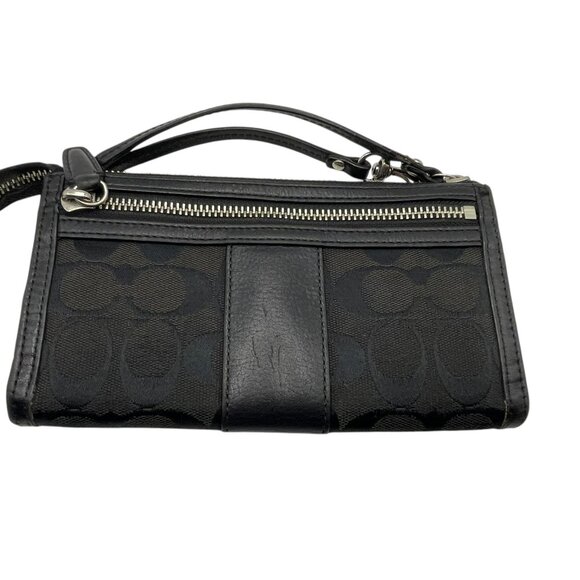 Coach Signature Black Canvas Jacquard Leather Stripe Wristlet Wallet - Picture 11 of 12